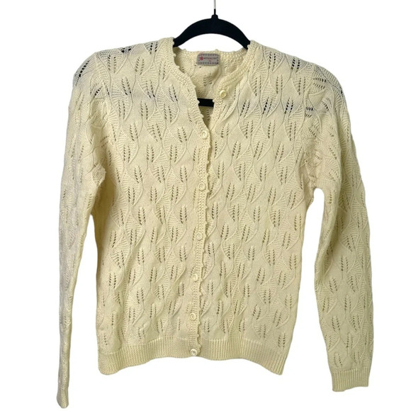 Vintage Mitsukoshi Knit Cardigan Women's Small Ecru Ivory Japanese Wool Feminine - Picture 1 of 12